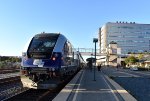 Amtrak Capitol Corridor Train # 542, heading from San Jose to Sacramento, gets ready to leave the depot with SC-44 # 2102 on the rear.